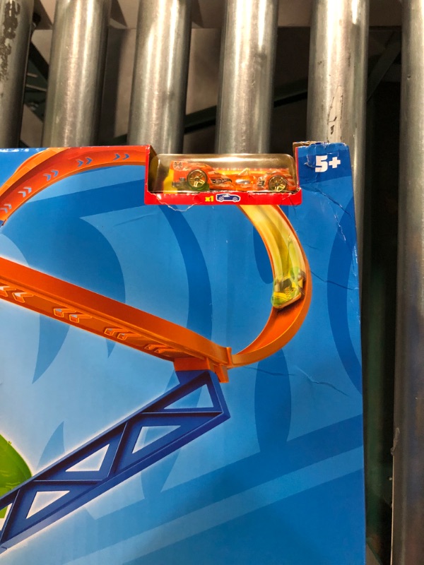 Photo 3 of ?Hot Wheels Track Set and 1:64 Scale Toy Car, 29" Tall Track with Motorized Booster for Fast Racing, Action Spiral Speed Crash Playset???? SHIPS IN OWN CONTAINER