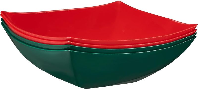 Photo 1 of **bundle of 2***PLASTICPRO Disposable Square Serving Bowls, Party Snack or Salad Bowl, Plastic Black Pack of 4, 32 OUNCE, Black 32 OUNCE red and green