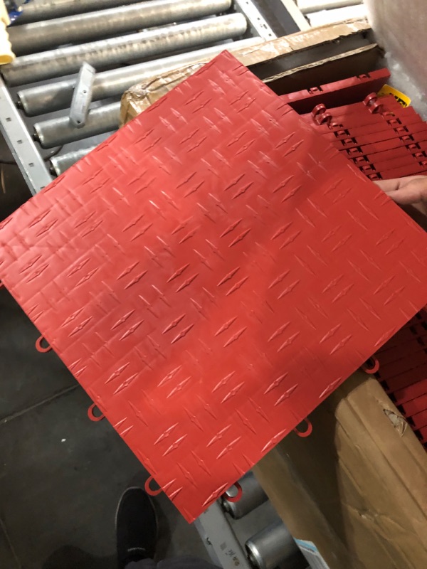 Photo 2 of (READ FULL POST) VEVOR Garage Tiles Interlocking, 50 pcs Red 12" x 12" Garage Floor Covering Tiles, Non-Slide Diamond Plate Garage Flooring Tiles Support 55000 lbs for Basement, Gym 50 Pack Red