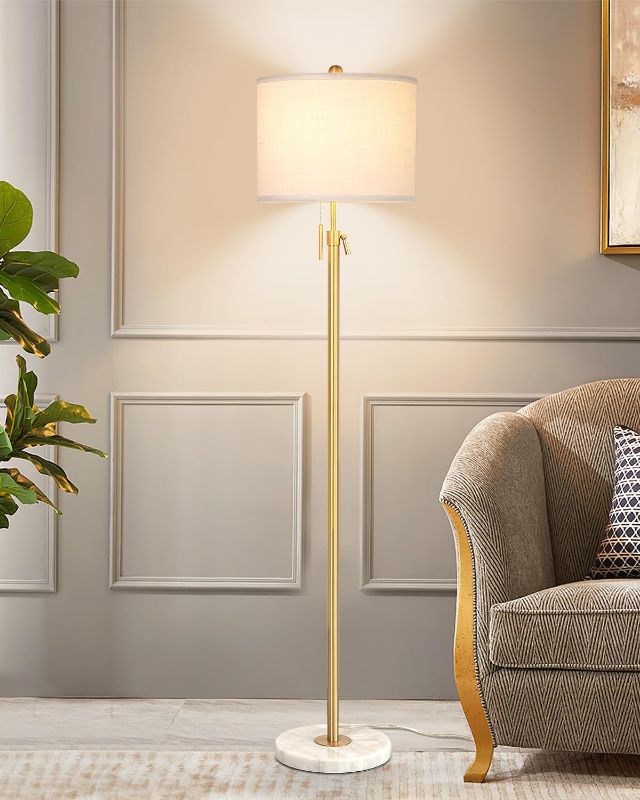 Photo 1 of (READ FULL POST) Floor Lamp for Living Room Adjustable Tall Standing Lamp, 3-Way Dimmable Floor Lamp for Bedroom Office, Black Gold Lamp with Marble Base and White Linen Shade, 6W 3000K LED Blub Included