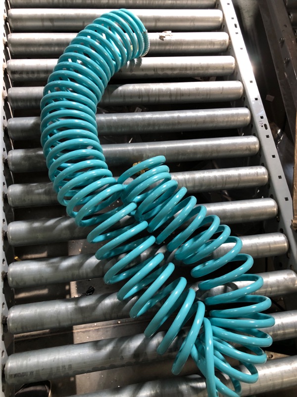 Photo 2 of **REFERENCE PHOTO** AUTOMAN-Garden-Water-Hose-Recoil,50 Feet EVA Curly Water Hose with Brass Connectors,Watering Hose Coil,Includes 7-Pattern Function Sprayer,Retractable,Corrosion Resistant Garden Coil Hose. 50ft Turquoise