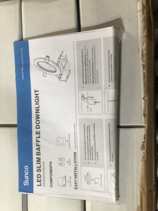 Photo 1 of Sunco Lighting 12 Pack 6 Inch Ultra Thin LED Recessed Ceiling Lights Slim, 5000K Daylight, Dimmable 14W=100W, 850 LM, Baffle Trim Damp Rated, Canless Wafer Thin with Junction Box - Energy Star 5000K Daylight 6 inch