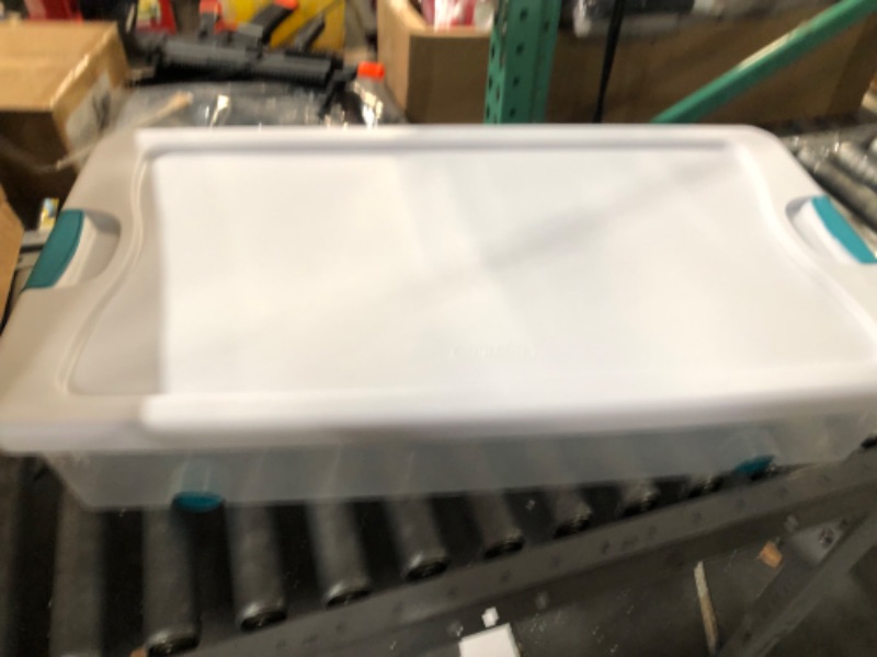 Photo 2 of **1 ONLY**Sterilite 56 Qt./53 L Wheeled Latching Box Clears, Quart, White, 4 Piece 56 qt 4-Pack Boxes