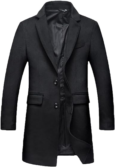 Photo 1 of Mokkpeq Men Notched Collar Single Breasted Wool Jacket Classic Long Sleeve Work Overcoat Casual Wool Blend Jacket