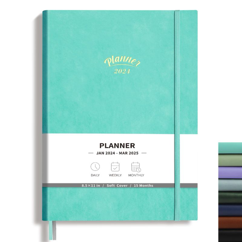 Photo 1 of RETTACY 2024 Planner - 2024 Planner 8.5 x 11, Monthly Planner 2024, 2024 Calendar 12 Month Planner, Jan 2024 - Mar 2025, 100 GSM Premium Acid-Free Paper, Leather Softcover (Mint)