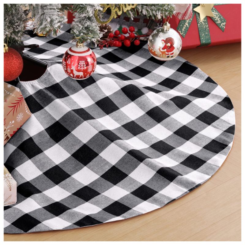 Photo 1 of **2 Pack** MandyQ 48 Inches Christmas Tree Skirt,Large Black and White Buffalo Plaid Xmas Tree Skirt for Christmas Holiday Party Decorations