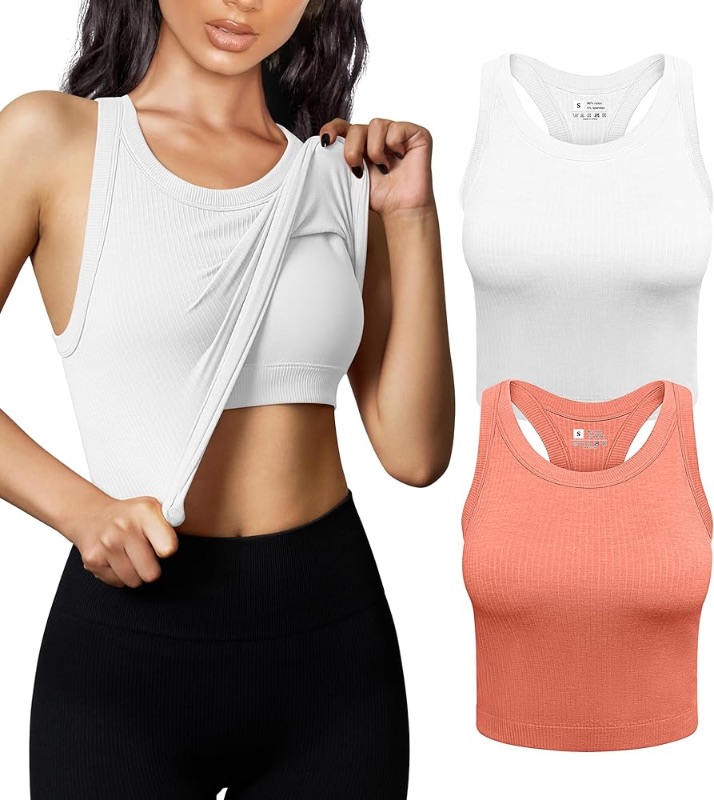 Photo 1 of *SIMILAR TO STOCK* Women's 2 Piece Basic Racerback Tank Top Sleeveless Ribbed Workout Crop Tops XL