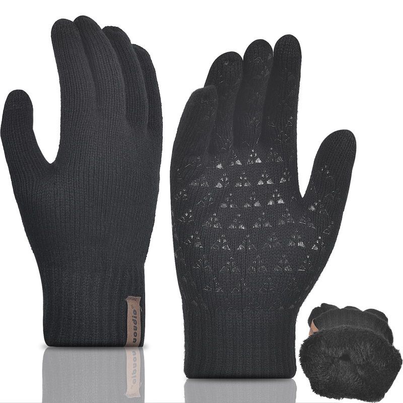 Photo 1 of 2 Pack UOUDIO Men’s Winter Touch Screen Gloves for Cold Weather Knit Warm with Anti-Slip Silicone Black and Blue