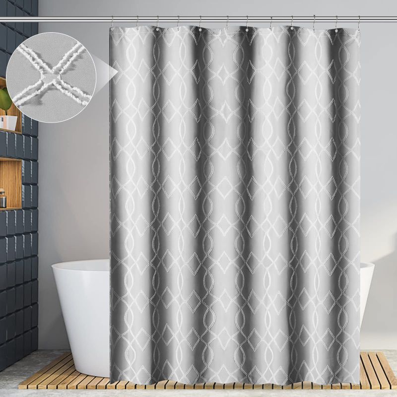 Photo 1 of **2 Pack** Yimobra Shower Curtain, Small Half Size Stall Shower Curtain 72 x 72 Inch, Geometric Modern & Chic, Textured & Machine Washable with 6 Hooks, Suitable for Narrow Bathroom (Light Grey) Chic-grey 72''×72''