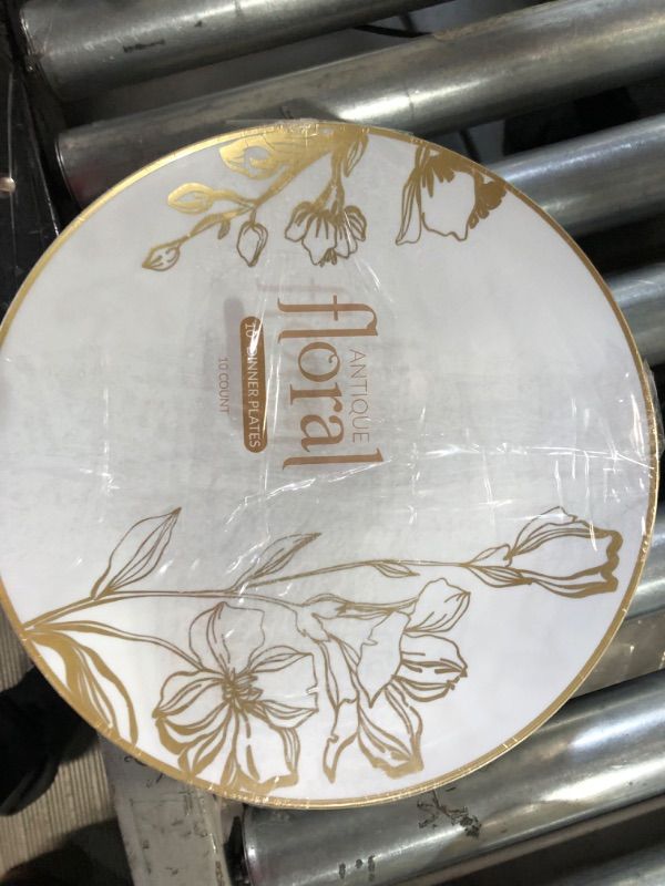 Photo 2 of **3 Pack** Blue Sky Antique Gold Floral Disposable Dinner Plates - 10 '' | 10 Count - Perfect Design for Special Occasions & Events (30 Plates Total)