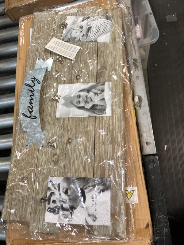 Photo 1 of Stonebriar Rustic Wood Collage Picture Frame with Clips and Metal Detail Brown 26" x 11"