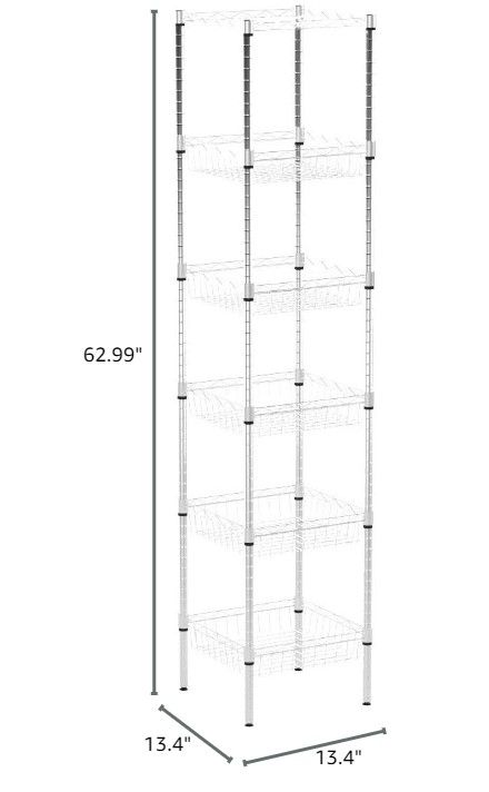 Photo 3 of (READ FULL POST) SINGAYE Storage Shelves, 6-Tier Wire Shelving Unit with Baskets Storage Rack 13.4" D x 13.4" W x 62.99" H,Silver Medium