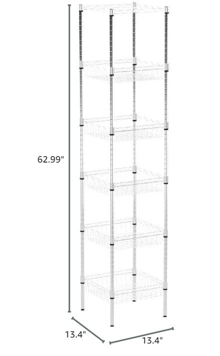 Photo 3 of (NON-REFUNDABLE) SINGAYE Storage Shelves, 6-Tier Wire Shelving Unit with Baskets Storage Rack 13.4" D x 13.4" W x 62.99" H,Silver Medium