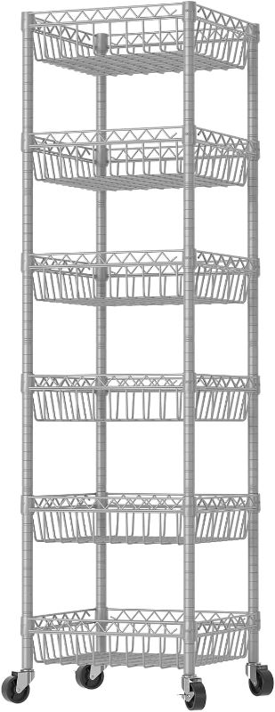 Photo 1 of (READ FULL POST) SINGAYE Storage Shelves, 6-Tier Wire Shelving Unit with Baskets Storage Rack 13.4" D x 13.4" W x 62.99" H,Silver Medium