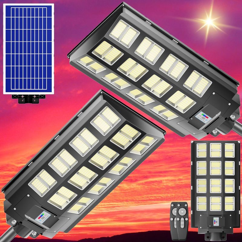 Photo 1 of 3200W Solar Street Lights Outdoor, 320800LM Solar Flood Parking Lot Lights fo