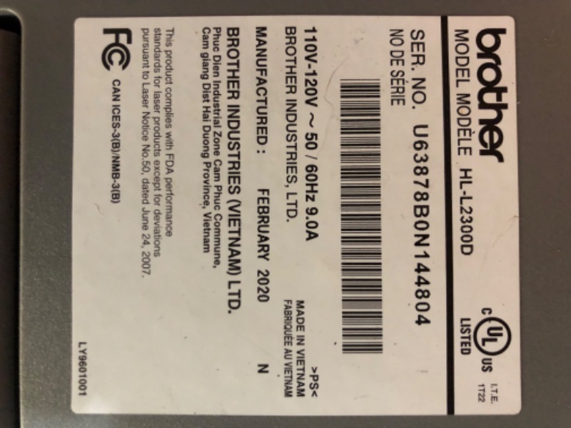 Photo 6 of ***PARTS ONLY/NON-RETURNABLE**MISSING POWER CORD**ITEM DOENS'T FUNCTION AS INTENDED***
Brother HL-L2300D Monochrome Laser Printer with Duplex Printing (Renewed Premium) Renewed Model: RHLL2300D