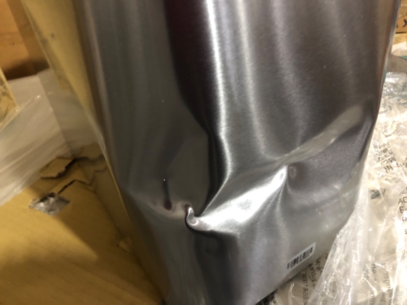 Photo 3 of ***DAMAGED**DENTED ON ONE SIDE**PICTURED***
simplehuman 25 Liter / 6.6 Gallon Slim Open Commercial Trash Can, Brushed Stainless Steel Brushed 25 Liter