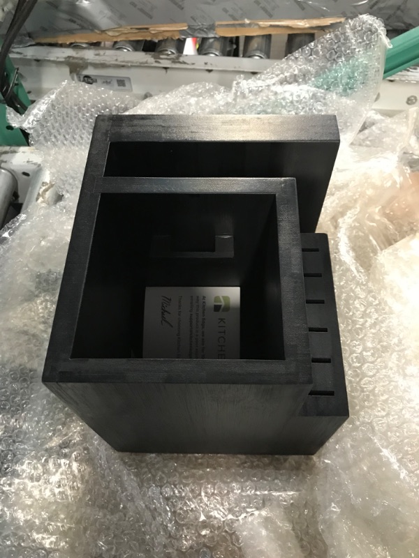 Photo 1 of KitchenEdge Bamboo Magnetic Knife Block and Cooking Utensil Holder, Sleek Storage for Chefs Knives, Steak Knives, Spatulas, Scissors, Non-Slip Rubber Feet, Easy to Clean, Food-Safe Black Finish Black Bamboo