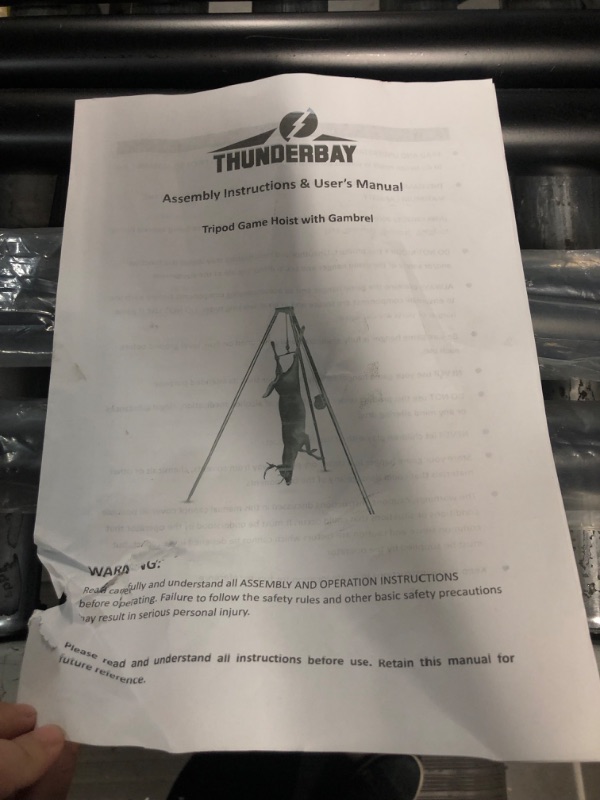 Photo 4 of ***PARTS MAY BE MISSING THUNDERBAY 500lb Capacity Tripod Game Hoist Deer Hanger and Complete Hoist Kit with Gambrel and Manual Winch for Deer Hunting