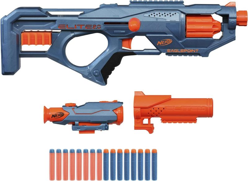 Photo 3 of NERF Elite 2.0 Eaglepoint RD-8 Blaster -- 8-Dart Drum, Detachable Scope and Barrel, 16 Official Elite Darts, Bolt Action Frustration-Free Packaging