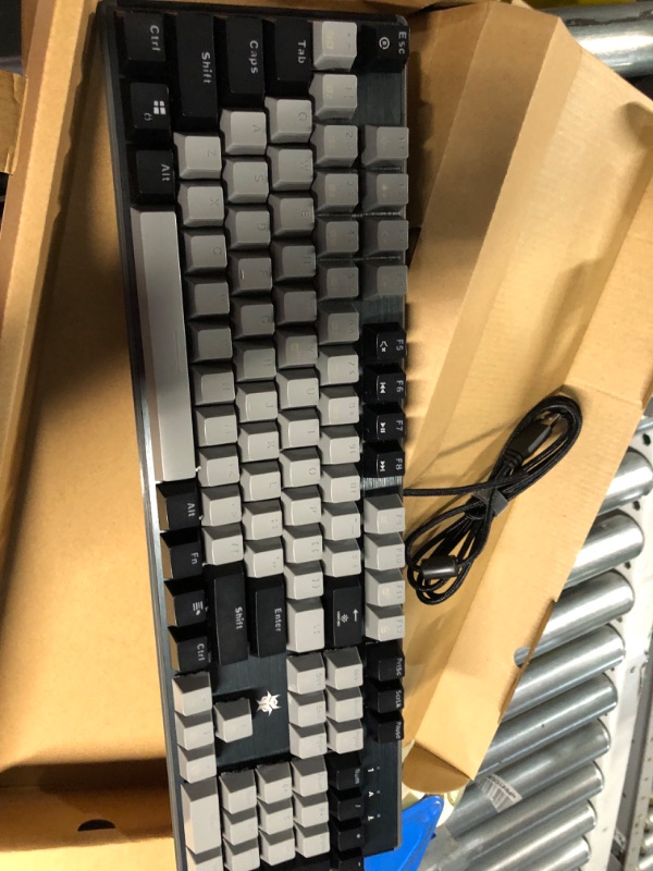 Photo 2 of Hexgears GK715 Mechanical Gaming Keyboard 104 Keys, Kailh Box Switch Wired Mechanical Keyboard with Blue Backlit, Hot-Swappable, Double Shot ABS Keycaps, Anti-Ghosting Waterproof Gaming Keyboard White Switch Darkgrey