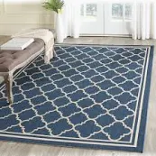 Photo 1 of ** ITEM SIMILAR TO STOCK PHOTO**Safavieh Courtyard Samana 4 x 6 Navy/Beige Outdoor Geometric Coastal Area Rug