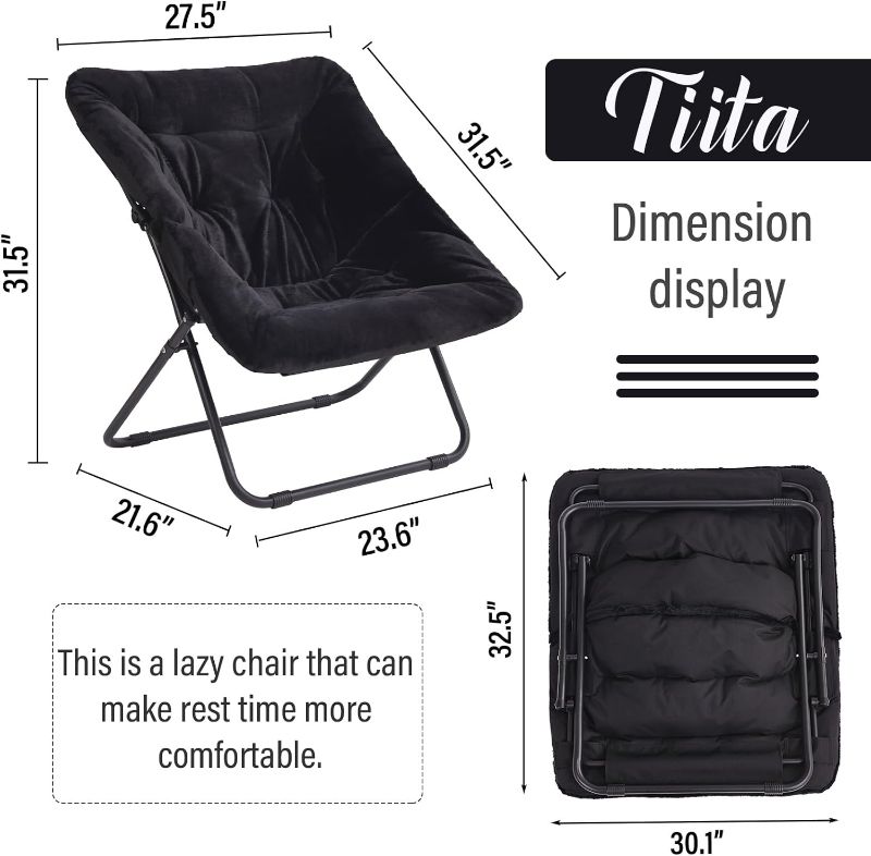 Photo 4 of (READ FULL POST) Tiita Comfy Saucer Chair, Soft Faux Fur Oversized Folding Accent Chair, Lounge Lazy Chair for Kids Teens Adults, Metal Frame Moon Chair for Bedroom, Living Room, Dorm Rooms
