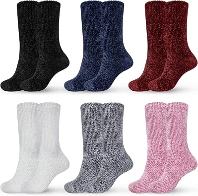 Photo 1 of 6 Pairs Winter Cozy Warm Elastic Soft Fuzzy Socks for Women, Vintage Soft Warm Comfort Fluffy Socks Plush Home Sleeping Slipper Socks for Unisex Girls Boys Staff Elder Christmas Gifts