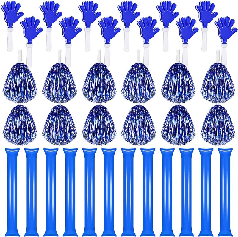 Photo 1 of (READ FULL POST) Sosation 36 Pcs Cheerleading Pom Poms Hand Clappers and Thunder Sticks Cheering Noise Makers  (Blue Silver)…