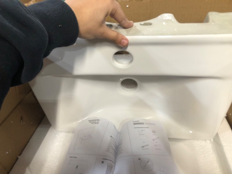 Photo 1 of Aquaterior 18" x 12" Rectangle Bathroom Vessel Sink and Drain Combo Wall Mount Ceramic Porcelain Washing Basin Counter Top Lavatory White 18x12 in