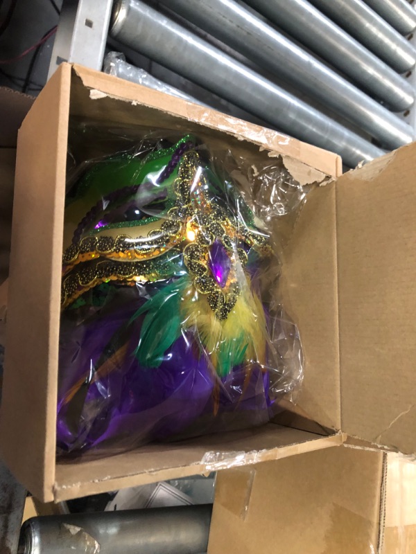 Photo 1 of Capoda 120 Pcs Mardi Gras Accessories with Carnival Plastic Mask Masquerade Beads Necklace Plastic Coin Gold Green Purple Temporary Tattoo for Carnival Prom Cosplay Party Supplies Decoration