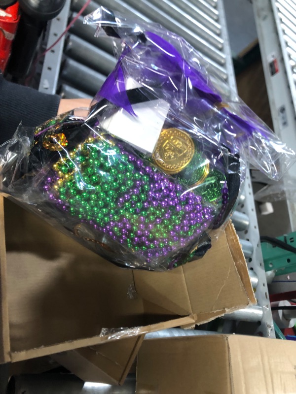 Photo 1 of Capoda 120 Pcs Mardi Gras Accessories with Carnival Plastic Mask Masquerade Beads Necklace Plastic Coin Gold Green Purple Temporary Tattoo for Carnival Prom Cosplay Party Supplies Decoration