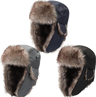 Photo 1 of 3 Pcs Trapper Hat for Men Women Warm Winter Hat with Ear Flaps Windproof Mask Russian Hat Hunting Ski Hat Ushanka