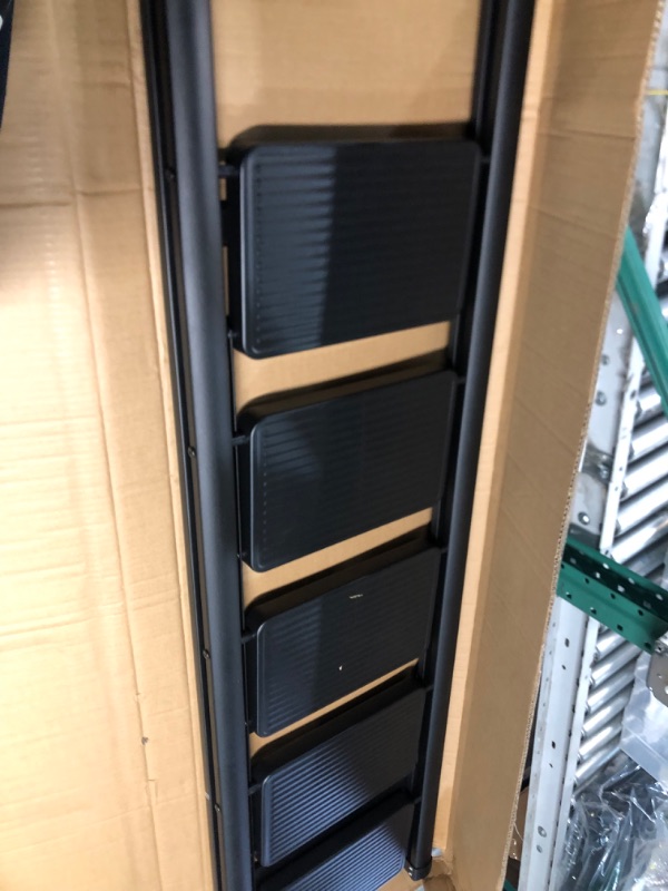 Photo 1 of JOISCOPE 5 Step Ladder,Lightweight Folding Step Stool with Anti-Slip Pedal,600 lbs Portable Sturdy Steel Ladder for Adults,Multi Purpose Folding Ladder for Home Kitchen Office,Space Saving, Black A-black 5 Steps