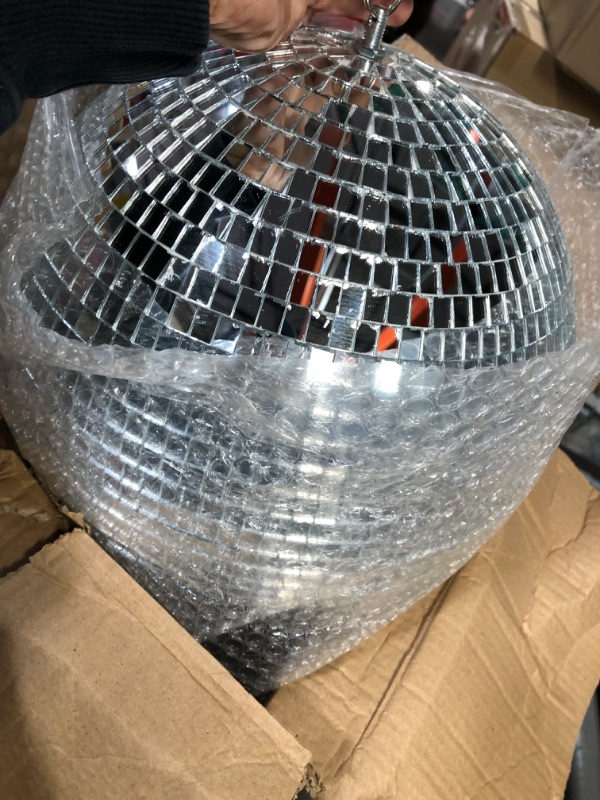 Photo 3 of **READ NOTES BELOW**Suwimut 12 Inch Mirror Disco Ball Hanging Disco Lighting Ball with Hanging Ring for Party or DJ Club Stage, Bar, Wedding, Holiday Decoration (Silver)