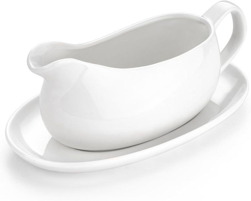 Photo 1 of 
Gurygo 17oz Large White Ceramic Gravy Boat with Tray