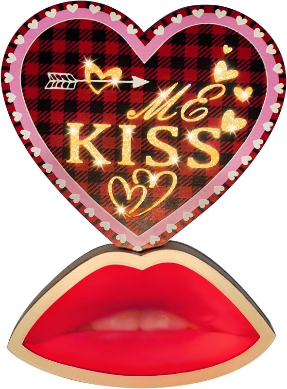 Photo 1 of 
Ruidazon Valentines Day Decor Wooden Sign with Lights Battery Operated KISS ME Valentine Block Sign with