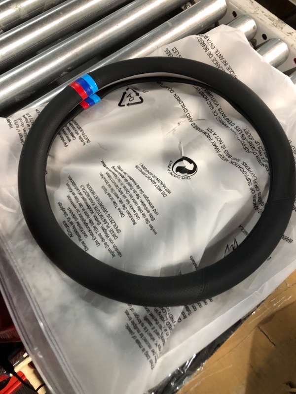 Photo 1 of Custom-Fit for BMW Steering Wheel Cover, Premium Leather Car Steering Wheel Cover with Logo, Non-Slip, Breathable, for BMW Accessories (for BMW)