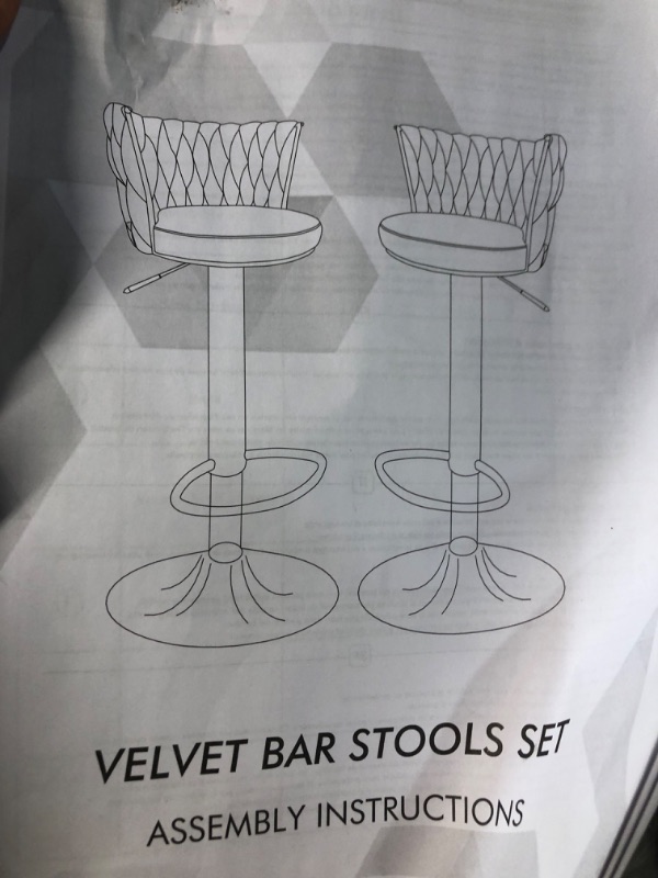 Photo 2 of  Velvet Bar Stool Set of 2,Counter Height Barstools Adjustable Kitchen Island Chairs GRAY 