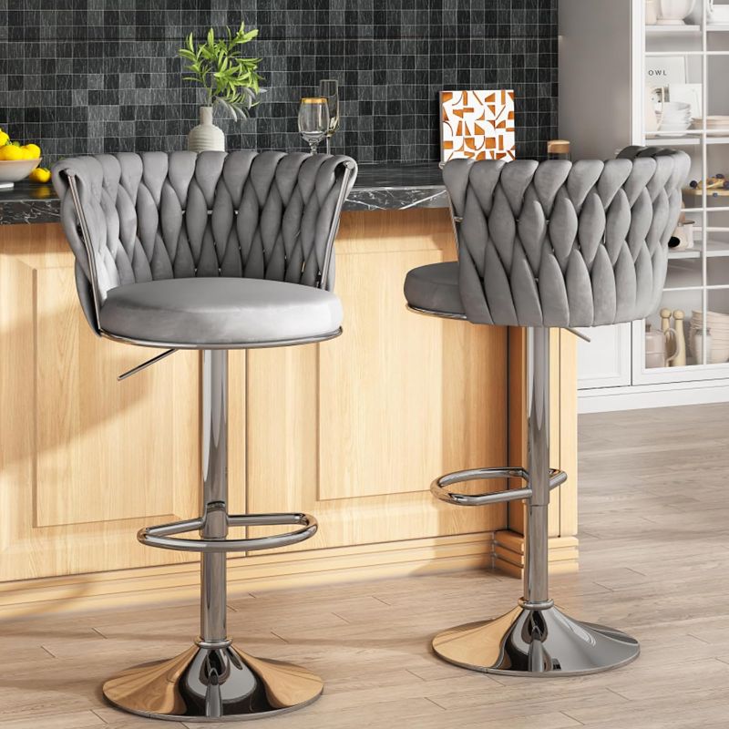 Photo 1 of  Velvet Bar Stool Set of 2,Counter Height Barstools Adjustable Kitchen Island Chairs GRAY 