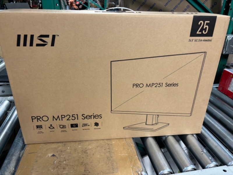 Photo 2 of *FACTORY SEALED* MSI Pro MP251 Computer Monitor, 24.5", 1920 x 1080 (FHD), IPS, 100Hz, VESA Mountable, Speaker, TUV Certified Eyesight Protection, Anti-Glare Display, Less Blue Light,1ms, HDMI, VGA, Tilt, Black