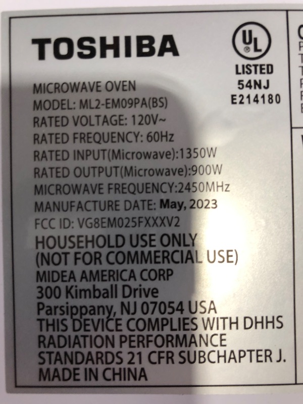 Photo 1 of (see images for damage) TOSHIBA ML2-EM09PA(BS) Small Countertop Microwave 