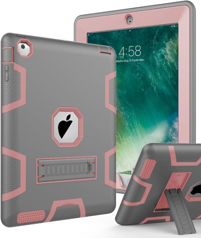 Photo 1 of Ibeacos Case Compatible with iPad 2 3 4 Shock-Proof Reinforcement Bracket Protective Cover(Grey Rose Gold)