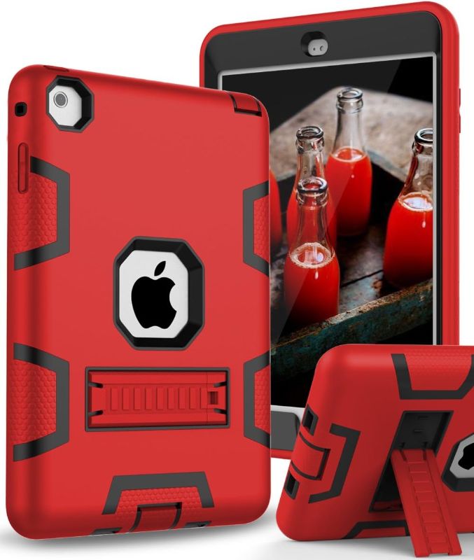 Photo 1 of iBeacos Case for iPad Mini 4,Three Layer Shockproof Armor Defender Protective Case Cover for Apple iPad Mini 4, Red