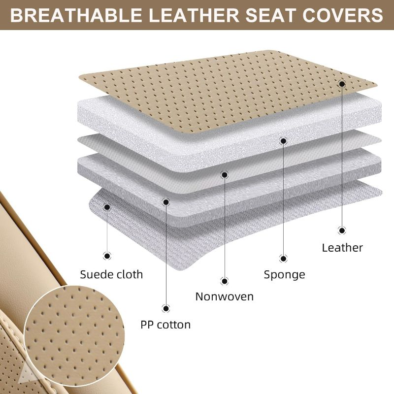 Photo 5 of (READ FULL POST) TINRAIYANG Car Seat Covers Full Set, Breathable Leather Automotive Front and Rear Seat Covers & Headrest, Universal Automotive Vehicle Seat Cover for Most Sedan SUV Pick-up Trucks, Beige Front Pair and Rear Beige