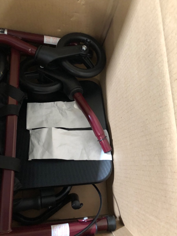 Photo 3 of ***PARTS ONLY/NON-RETURNABLE**MISSING PIECES***
Medline Rollator Walker with Seat, Steel with 6-inch Wheels Supports up to 350 lbs,  Burgundy