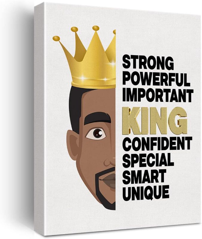 Photo 1 of Positive Black Man Wall Art Canvas Print Inspirational Afro Black Man Crown Poster Framed Artwork Motivational Painting for Home Wall & Tabletop Decor