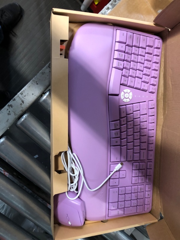 Photo 2 of MEETION Ergonomic Wireless Keyboard and Mouse, Ergo Keyboard with Vertical Mouse, Split Keyboard Cushioned, Large Purple