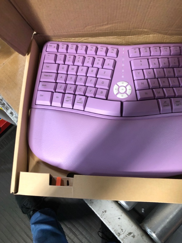 Photo 3 of MEETION Ergonomic Wireless Keyboard and Mouse, Ergo Keyboard with Vertical Mouse, Split Keyboard Cushioned, Large Purple