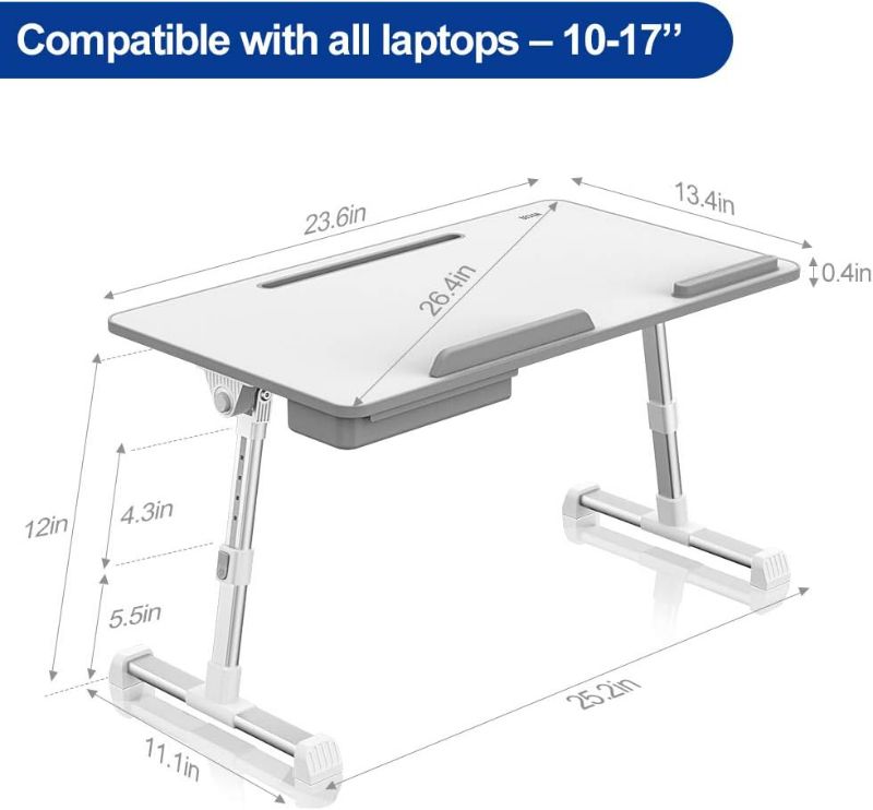 Photo 5 of Besign LT06 Pro Adjustable Latop Table [Large Size], Portable Standing Bed Desk, Foldable Sofa Breakfast Tray, (White)